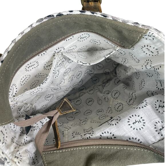Myra Bag Leather Embroidery Shoulder Bag Tote Boho Aztec Western Brown White - Picture 6 of 16